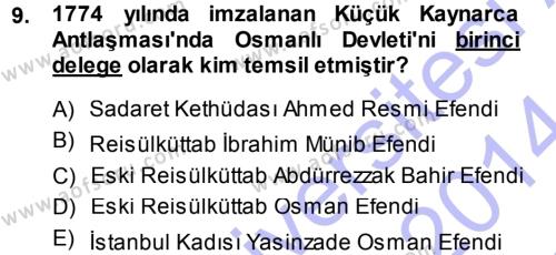 Osmanlı Diplomasisi Dersi 2013 - 2014 Yılı (Final) Dönem Sonu Sınavı 9. Soru