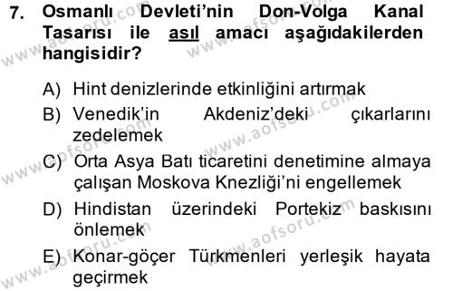 Osmanlı Diplomasisi Dersi 2014 - 2015 Yılı (Final) Dönem Sonu Sınavı 7. Soru