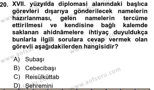 Osmanlı Diplomasisi Dersi 2015 - 2016 Yılı (Vize) Ara Sınavı 20. Soru