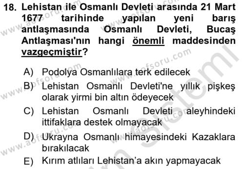 Osmanlı Diplomasisi Dersi 2017 - 2018 Yılı (Vize) Ara Sınavı 18. Soru