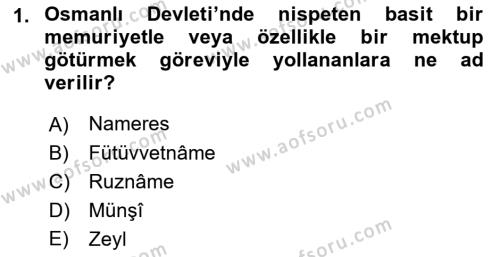 Osmanlı Diplomasisi Dersi 2017 - 2018 Yılı (Final) Dönem Sonu Sınavı 1. Soru