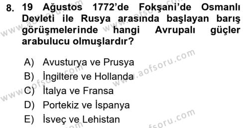 Osmanlı Diplomasisi Dersi 2017 - 2018 Yılı (Final) Dönem Sonu Sınavı 8. Soru