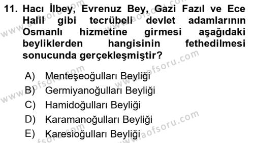 Osmanlı Diplomasisi Dersi 2018 - 2019 Yılı (Vize) Ara Sınavı 11. Soru