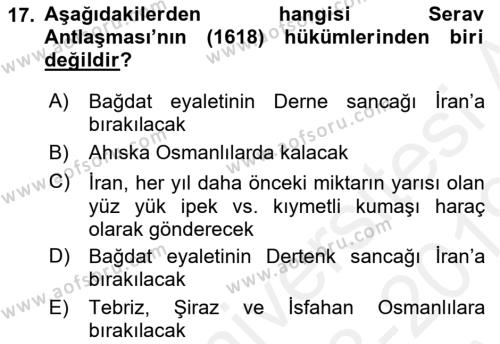 Osmanlı Diplomasisi Dersi 2018 - 2019 Yılı (Vize) Ara Sınavı 17. Soru