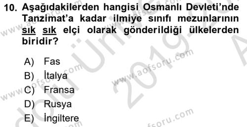 Osmanlı Diplomasisi Dersi 2019 - 2020 Yılı (Vize) Ara Sınavı 10. Soru