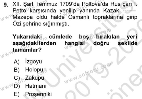 Osmanlı Diplomasisi Dersi 2019 - 2020 Yılı (Final) Dönem Sonu Sınavı 9. Soru