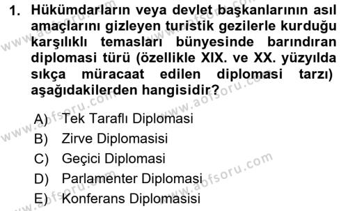 Osmanlı Diplomasisi Dersi 2020 - 2021 Yılı Yaz Okulu Sınavı 1. Soru