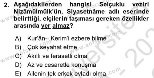 Osmanlı Diplomasisi Dersi 2020 - 2021 Yılı Yaz Okulu Sınavı 2. Soru