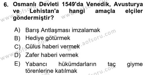 Osmanlı Diplomasisi Dersi 2020 - 2021 Yılı Yaz Okulu Sınavı 6. Soru