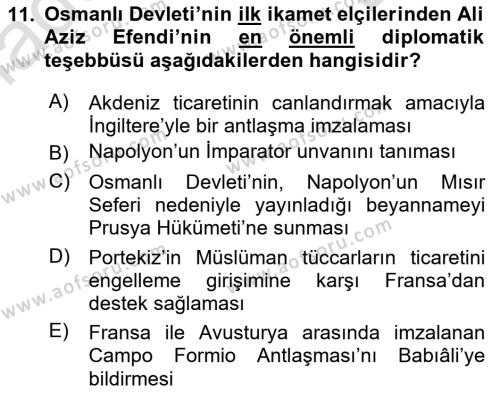 Osmanlı Diplomasisi Dersi 2021 - 2022 Yılı (Final) Dönem Sonu Sınavı 11. Soru