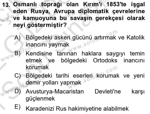 Osmanlı Diplomasisi Dersi 2021 - 2022 Yılı (Final) Dönem Sonu Sınavı 13. Soru