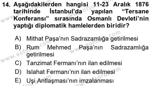 Osmanlı Diplomasisi Dersi 2021 - 2022 Yılı (Final) Dönem Sonu Sınavı 14. Soru