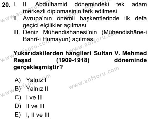 Osmanlı Diplomasisi Dersi 2021 - 2022 Yılı (Final) Dönem Sonu Sınavı 20. Soru