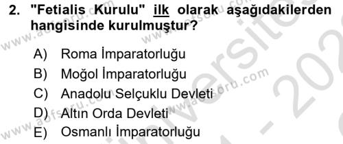 Osmanlı Diplomasisi Dersi 2021 - 2022 Yılı Yaz Okulu Sınavı 2. Soru