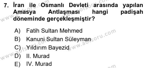 Osmanlı Diplomasisi Dersi 2021 - 2022 Yılı Yaz Okulu Sınavı 7. Soru