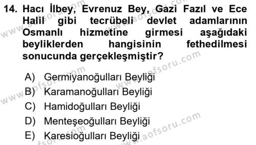 Osmanlı Diplomasisi Dersi 2022 - 2023 Yılı (Vize) Ara Sınavı 14. Soru