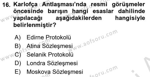 Osmanlı Diplomasisi Dersi 2022 - 2023 Yılı (Vize) Ara Sınavı 16. Soru