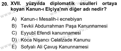 Osmanlı Diplomasisi Dersi 2022 - 2023 Yılı (Vize) Ara Sınavı 20. Soru