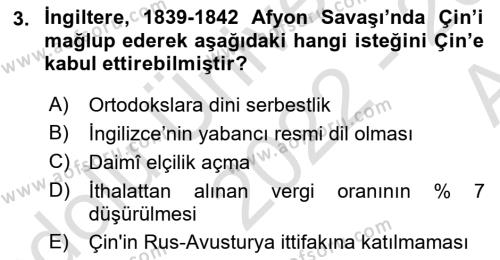 Osmanlı Diplomasisi Dersi 2022 - 2023 Yılı (Vize) Ara Sınavı 3. Soru