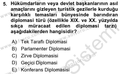 Osmanlı Diplomasisi Dersi 2022 - 2023 Yılı (Vize) Ara Sınavı 5. Soru