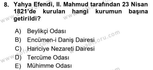 Osmanlı Diplomasisi Dersi 2022 - 2023 Yılı (Vize) Ara Sınavı 8. Soru