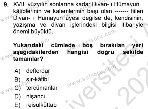Osmanlı Diplomasisi Dersi 2022 - 2023 Yılı (Vize) Ara Sınavı 9. Soru