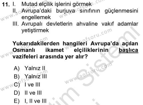 Osmanlı Diplomasisi Dersi 2022 - 2023 Yılı (Final) Dönem Sonu Sınavı 11. Soru