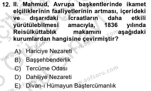 Osmanlı Diplomasisi Dersi 2022 - 2023 Yılı (Final) Dönem Sonu Sınavı 12. Soru