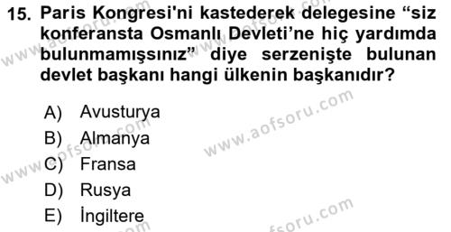 Osmanlı Diplomasisi Dersi 2022 - 2023 Yılı (Final) Dönem Sonu Sınavı 15. Soru