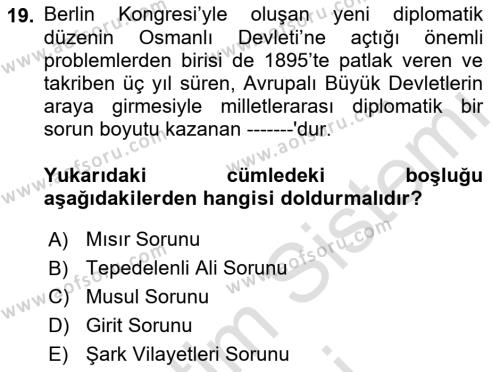 Osmanlı Diplomasisi Dersi 2022 - 2023 Yılı (Final) Dönem Sonu Sınavı 19. Soru