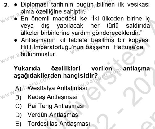 Osmanlı Diplomasisi Dersi 2022 - 2023 Yılı (Final) Dönem Sonu Sınavı 2. Soru