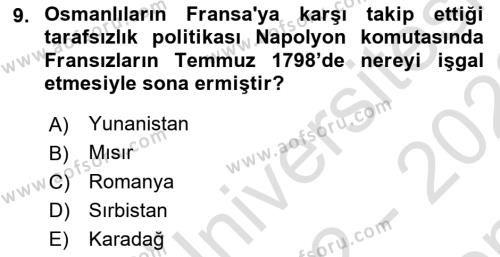 Osmanlı Diplomasisi Dersi 2022 - 2023 Yılı (Final) Dönem Sonu Sınavı 9. Soru