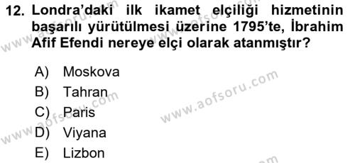 Osmanlı Diplomasisi Dersi 2022 - 2023 Yılı Yaz Okulu Sınavı 12. Soru