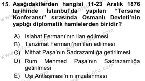 Osmanlı Diplomasisi Dersi 2022 - 2023 Yılı Yaz Okulu Sınavı 15. Soru