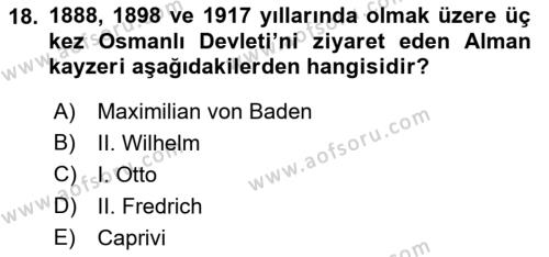 Osmanlı Diplomasisi Dersi 2022 - 2023 Yılı Yaz Okulu Sınavı 18. Soru