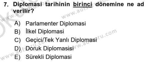 Osmanlı Diplomasisi Dersi 2022 - 2023 Yılı Yaz Okulu Sınavı 7. Soru