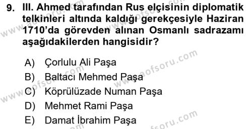 Osmanlı Diplomasisi Dersi 2022 - 2023 Yılı Yaz Okulu Sınavı 9. Soru