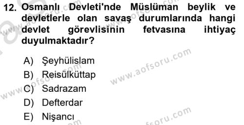 Osmanlı Diplomasisi Dersi 2023 - 2024 Yılı (Vize) Ara Sınavı 12. Soru