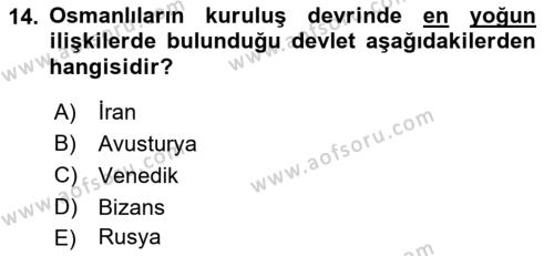 Osmanlı Diplomasisi Dersi 2023 - 2024 Yılı (Vize) Ara Sınavı 14. Soru