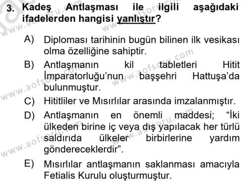 Osmanlı Diplomasisi Dersi 2023 - 2024 Yılı (Vize) Ara Sınavı 3. Soru