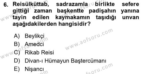 Osmanlı Diplomasisi Dersi 2023 - 2024 Yılı (Vize) Ara Sınavı 6. Soru