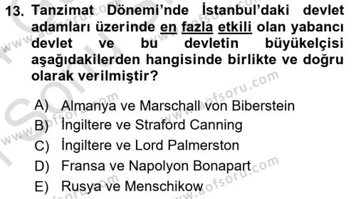 Osmanlı Diplomasisi Dersi 2023 - 2024 Yılı (Final) Dönem Sonu Sınavı 13. Soru