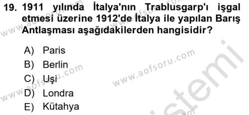 Osmanlı Diplomasisi Dersi 2023 - 2024 Yılı (Final) Dönem Sonu Sınavı 19. Soru