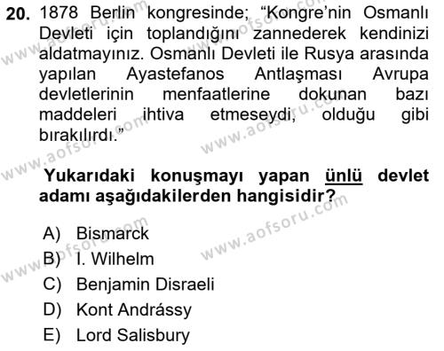 Osmanlı Diplomasisi Dersi 2023 - 2024 Yılı (Final) Dönem Sonu Sınavı 20. Soru