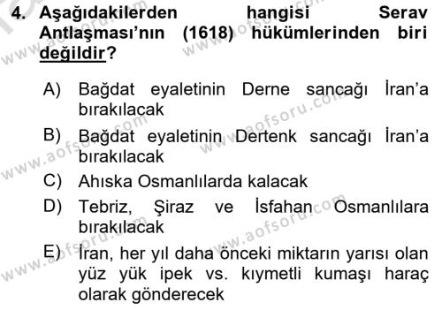 Osmanlı Diplomasisi Dersi 2023 - 2024 Yılı (Final) Dönem Sonu Sınavı 4. Soru