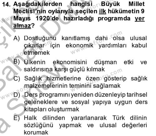 Türkiye´de Demokrasi Ve Parlemento Tarihi Dersi 2014 - 2015 Yılı (Vize) Ara Sınavı 14. Soru