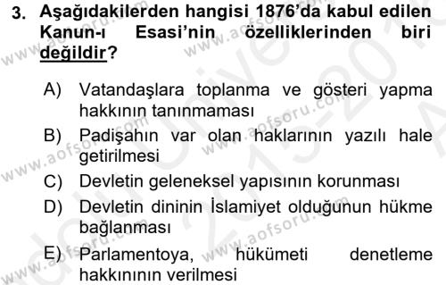 Türkiye´de Demokrasi Ve Parlemento Tarihi Dersi 2015 - 2016 Yılı (Vize) Ara Sınavı 3. Soru