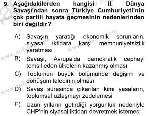 Türkiye´de Demokrasi Ve Parlemento Tarihi Dersi 2016 - 2017 Yılı (Final) Dönem Sonu Sınavı 9. Soru