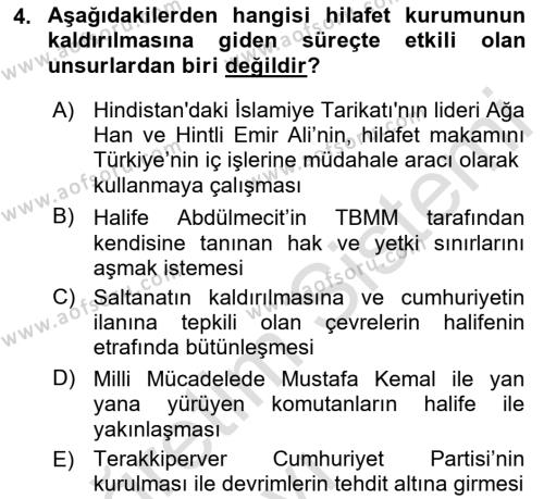 Türkiye´de Demokrasi Ve Parlemento Tarihi Dersi 2018 - 2019 Yılı 3 Ders Sınavı 4. Soru