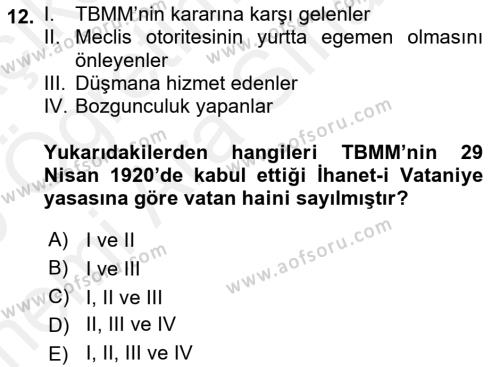 Türkiye´de Demokrasi Ve Parlemento Tarihi Dersi 2018 - 2019 Yılı (Vize) Ara Sınavı 12. Soru